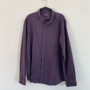 Untuckit Plaid Long Sleeve Button-Up Shirt Blue Maroon Size XXL TALL Preppy